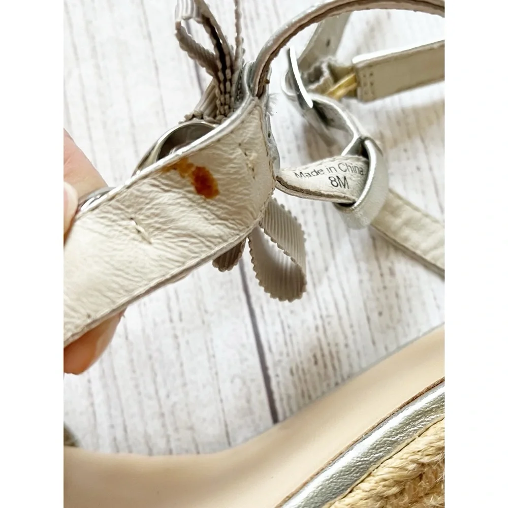 Kate Spade silver chain espadrille wedge heel sandals 8